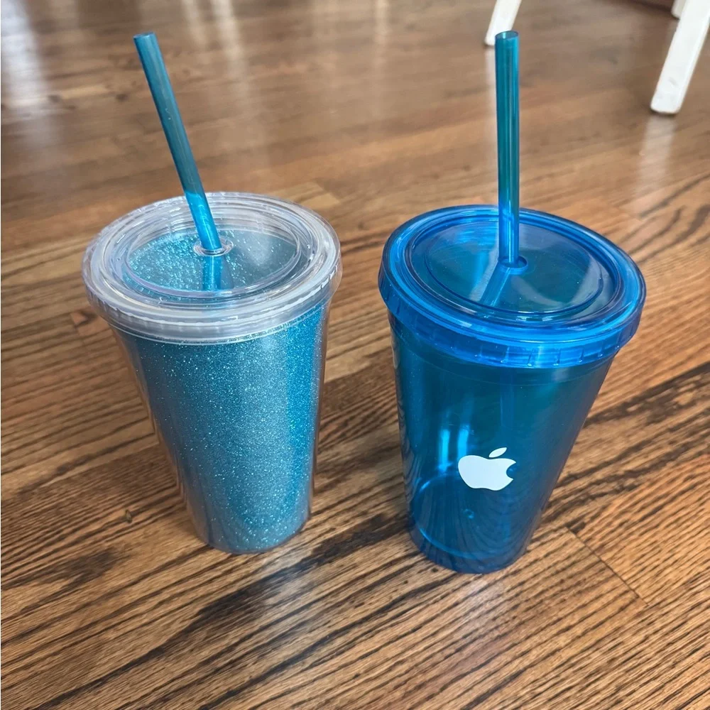 Blue and Glitter Tumbler Set with Straws